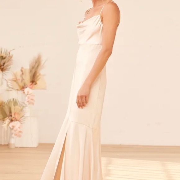 Lulus Champagne Satin Cowl Neck Maxi Dress - Picture 3 of 11